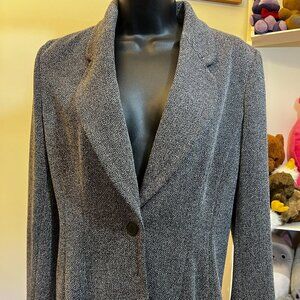 Calvin Klein Gray Herringbone One Button Tailored Blazer